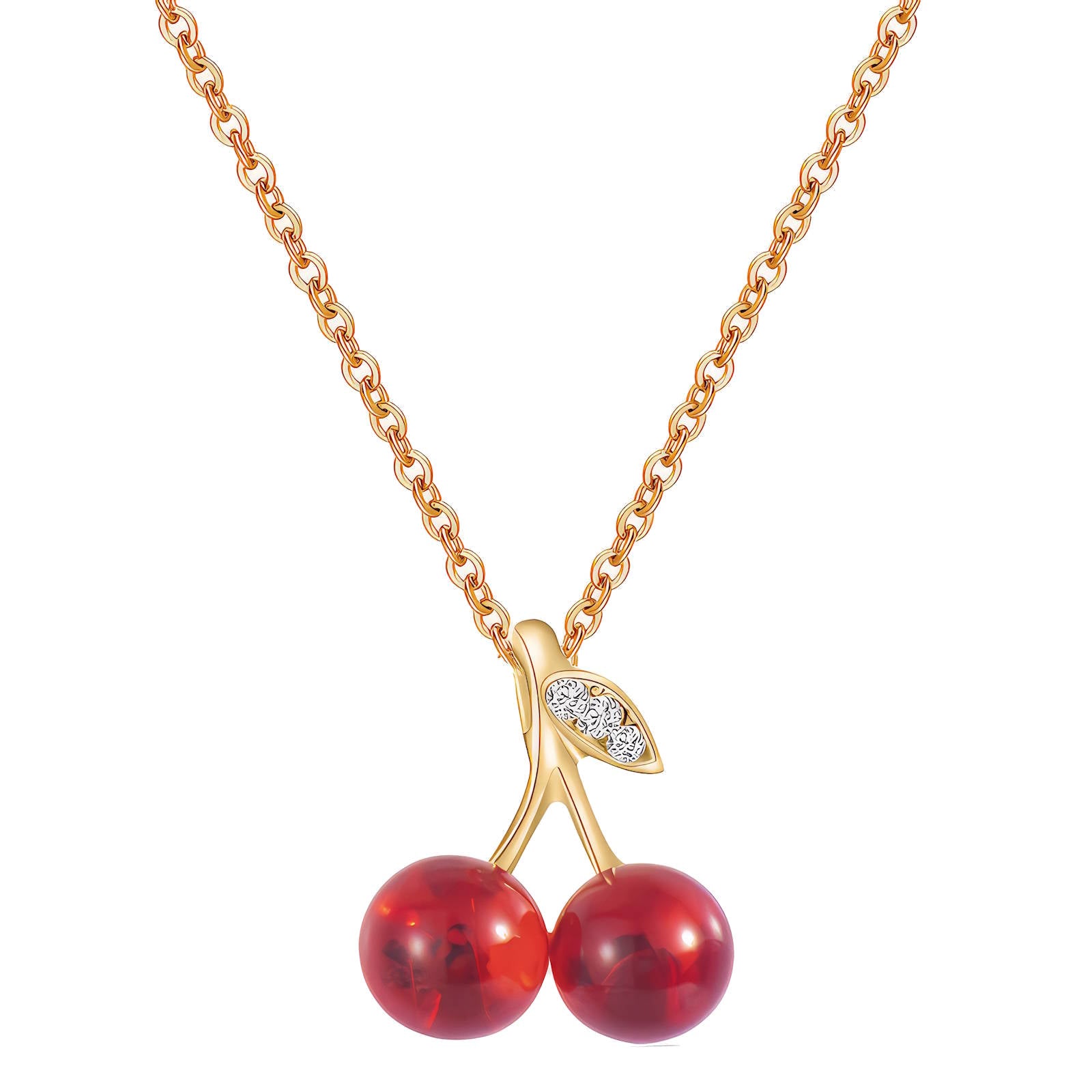 Collier "Cerise", Acier plaqué or 18K