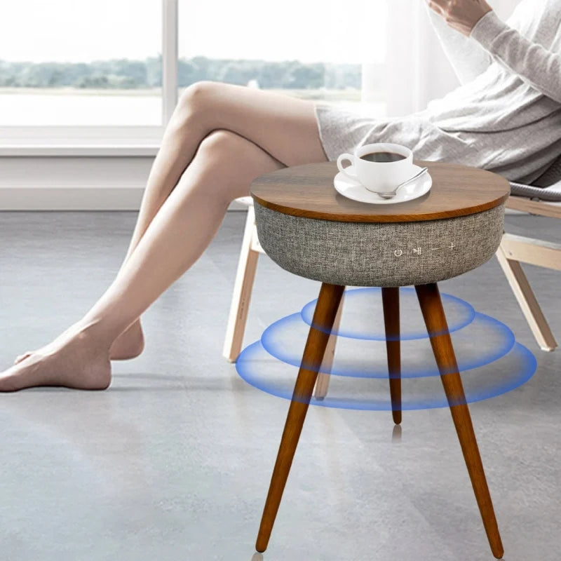 Table d’Appoint Intelligente avec Recharge Sans Fil et Haut-Parleur Bluetooth