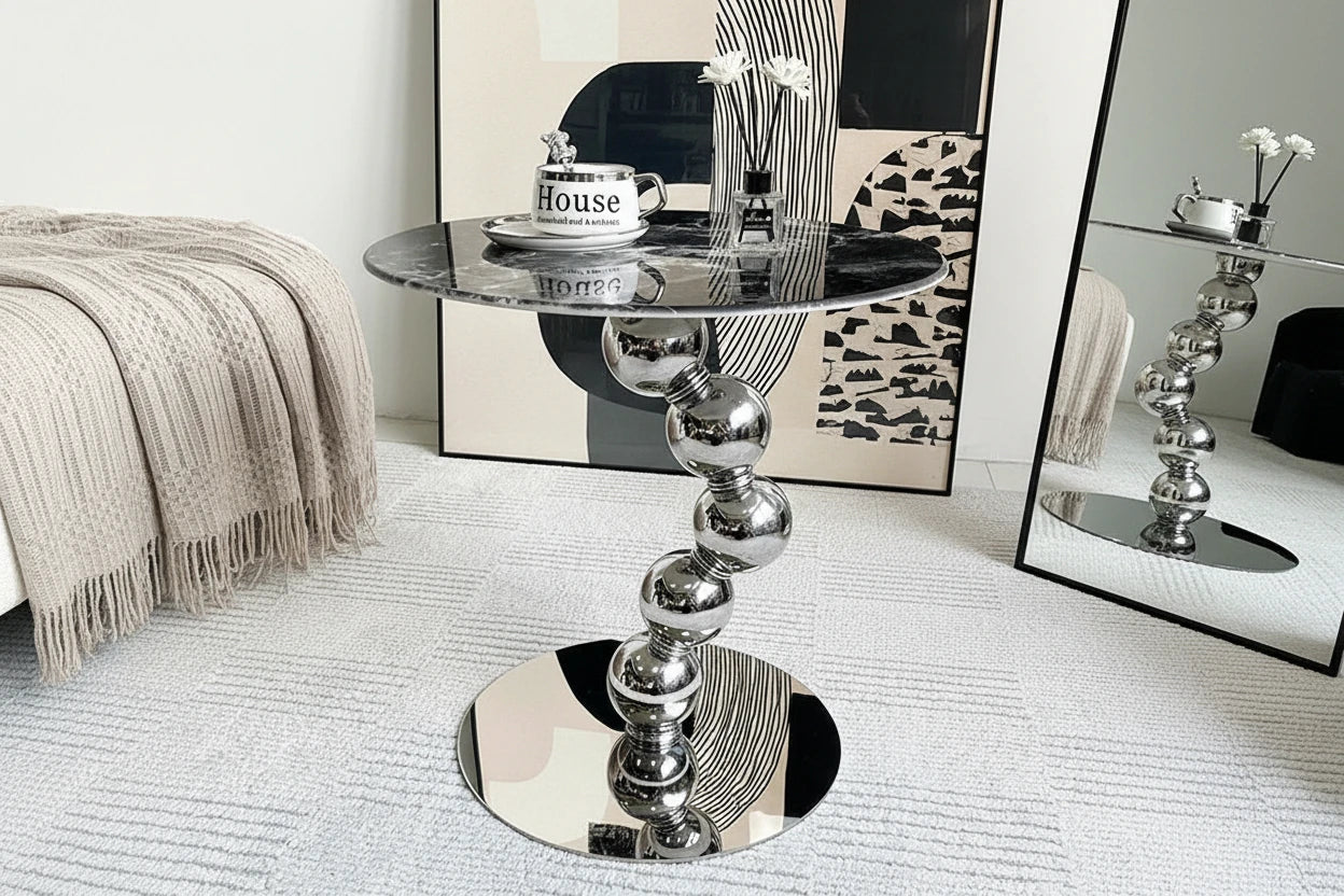 Table d'appoint minimaliste pour canapé, table basse ronde en marbre naturel de style nordique, table design légère et luxueuse pour salon