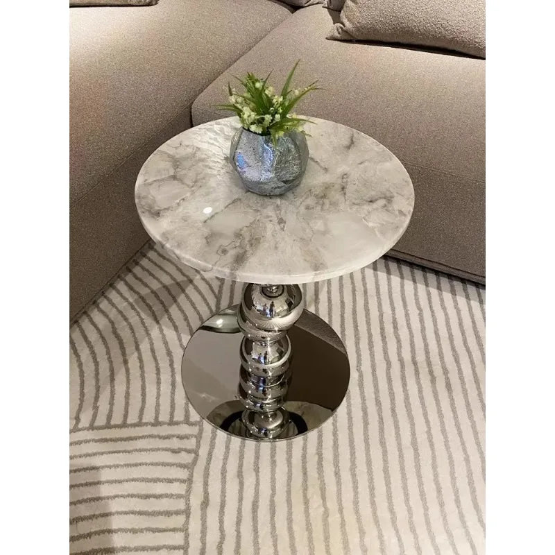 Table d'appoint minimaliste pour canapé, table basse ronde en marbre naturel de style nordique, table design légère et luxueuse pour salon