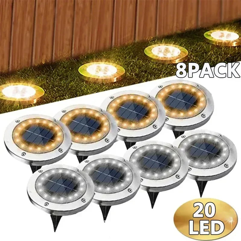 20 LEDs Solar Disk Lights for Lawn