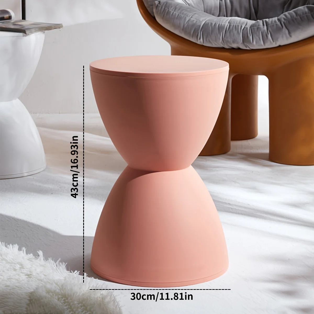 Tabouret moderne en forme de sablier – design flottant multifonction pour chambre ou coiffeuse.