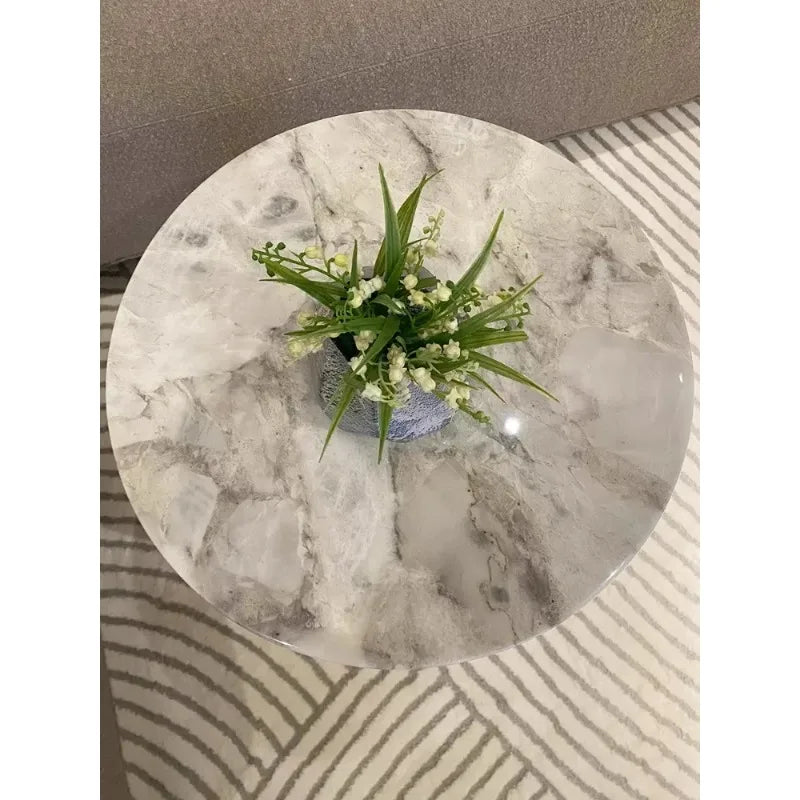 Table d'appoint minimaliste pour canapé, table basse ronde en marbre naturel de style nordique, table design légère et luxueuse pour salon
