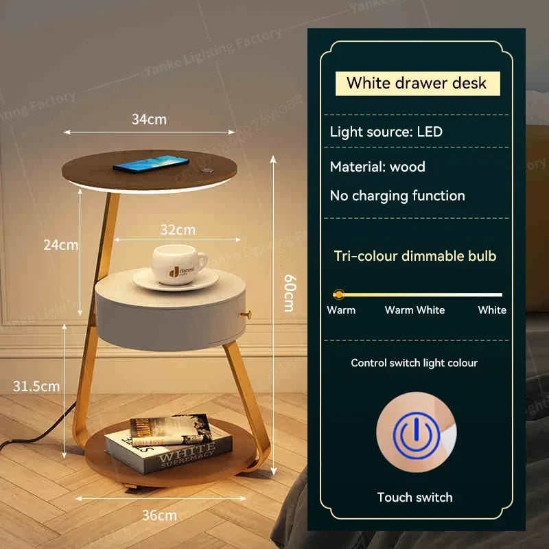 Lampadaire LED créatif pour chambre à coucher avec étagère, idéal comme lampe de chevet ou table basse au salon, design moderne et rangement pour la maison