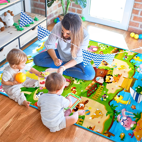 Tapis de jeu pour bébé, animaux double face, jouets éducatifs pour enfants, sol souple, tapis rampant pour tout-petits, activité de jeu, salle de sport 180cmX120cmX0.3cm